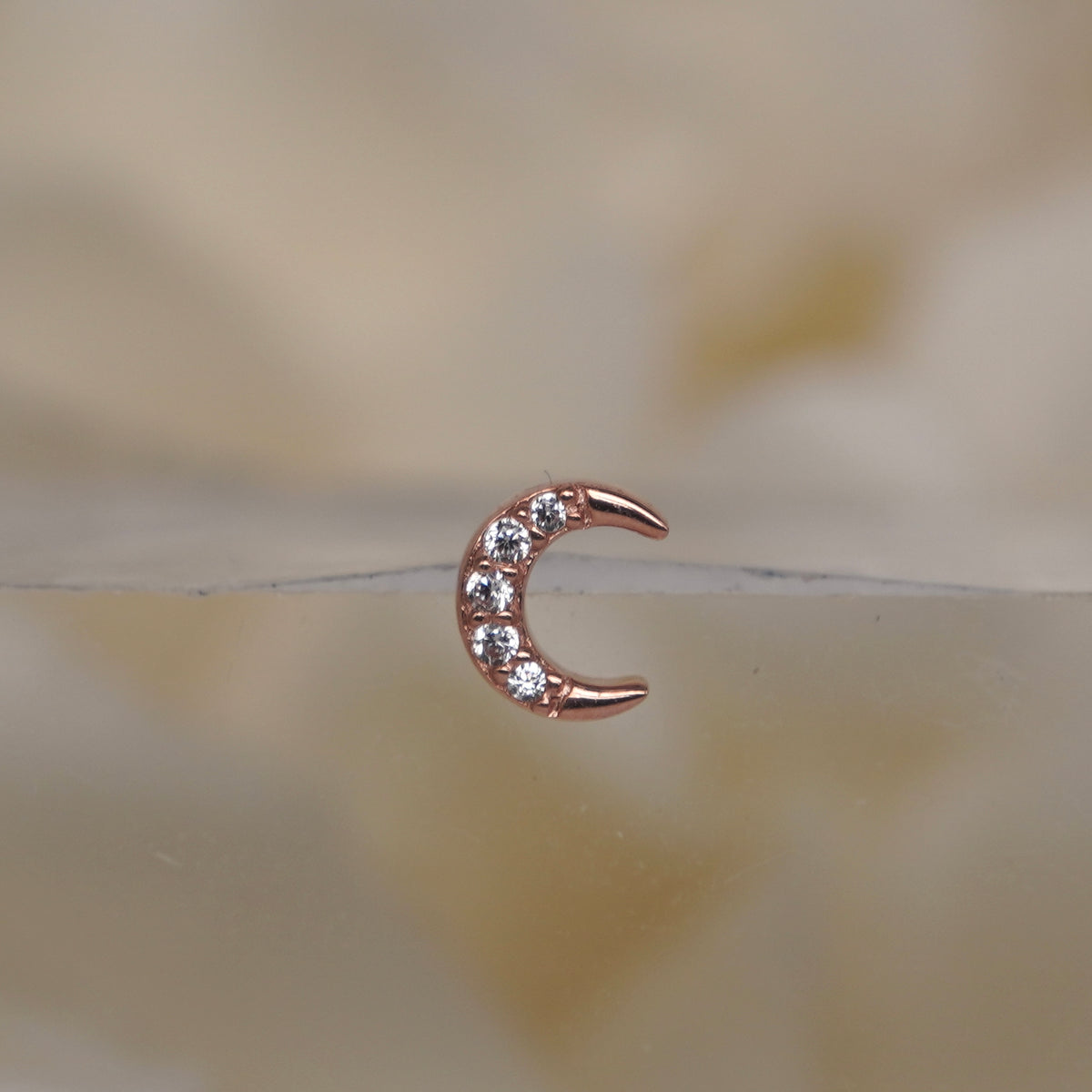 Buddha Jewelry Facing Heaven Moon 14k solid gold crystal threadless rose gold