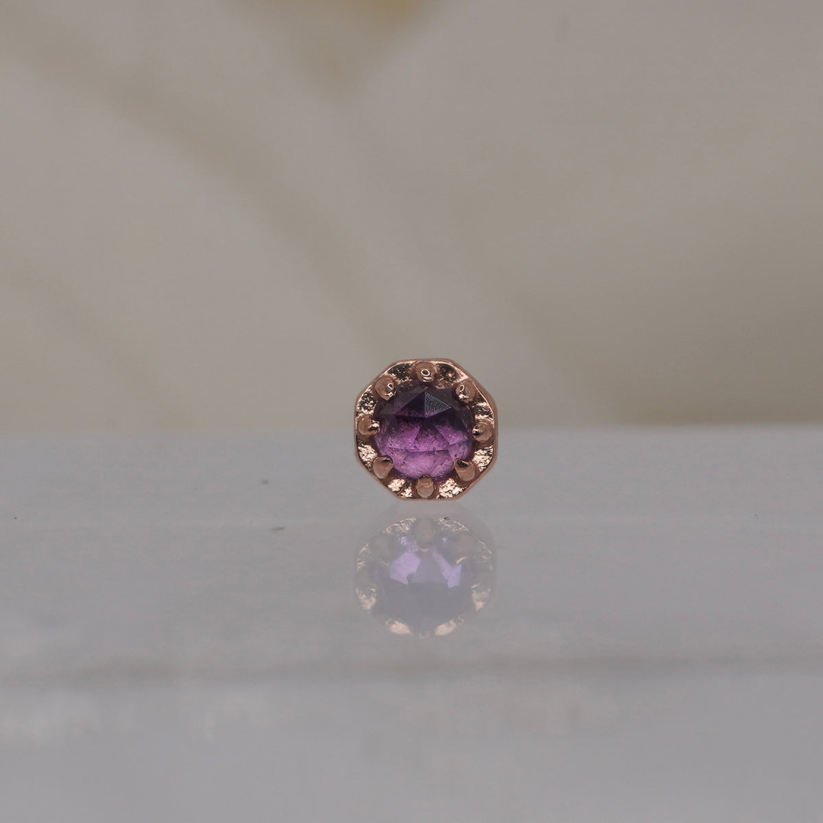 Tether 14k Orbis Crown with rose cut Amethyst Threadless rose gold