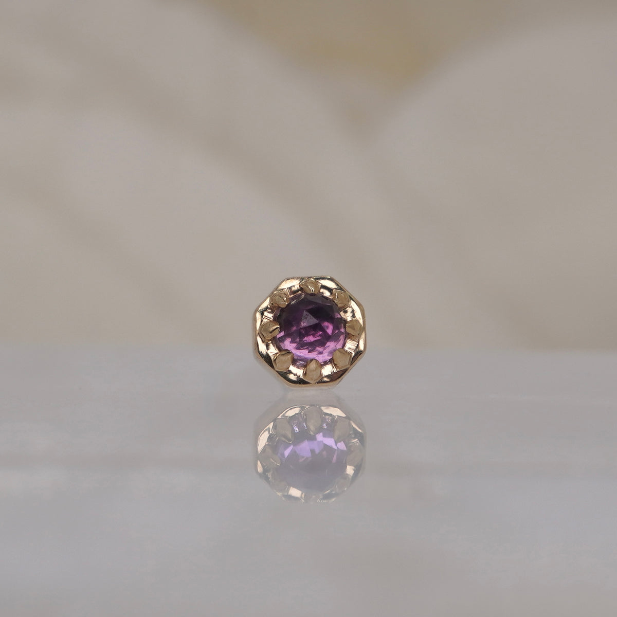 Tether 14k Orbis Crown with rose cut Amethyst Threadless Yellow gold