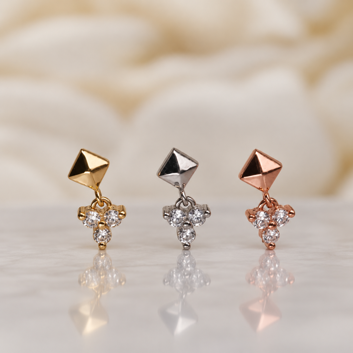 Ember 14k "Posh" THREADLESS with crystals in Yellow white and rose gold piercing