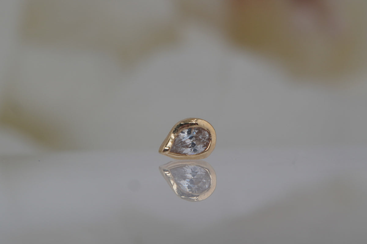 Buddha Jewelry 14k YELLOW Gold 3x4.5mm with CRYSTAL in a pear bezel setting in THREADLESS