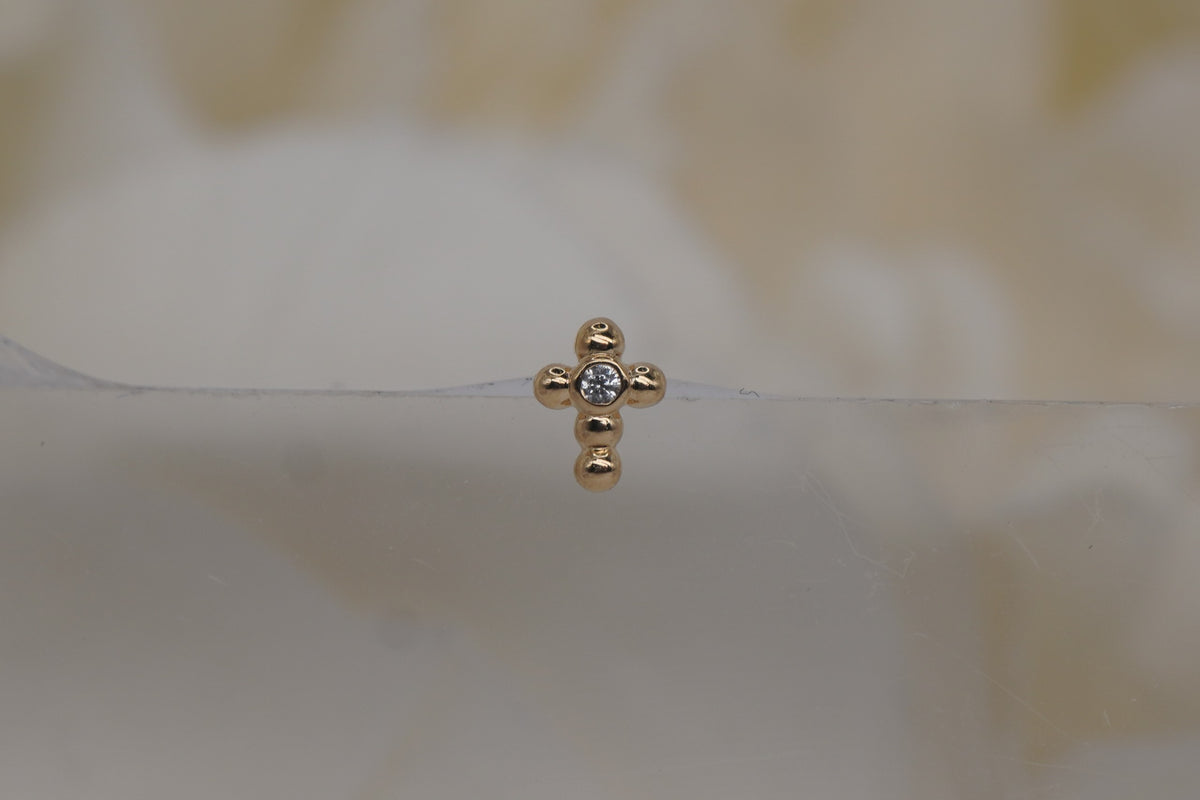 18k Yellow Gold "Bubble Cross" threadless industrial strength