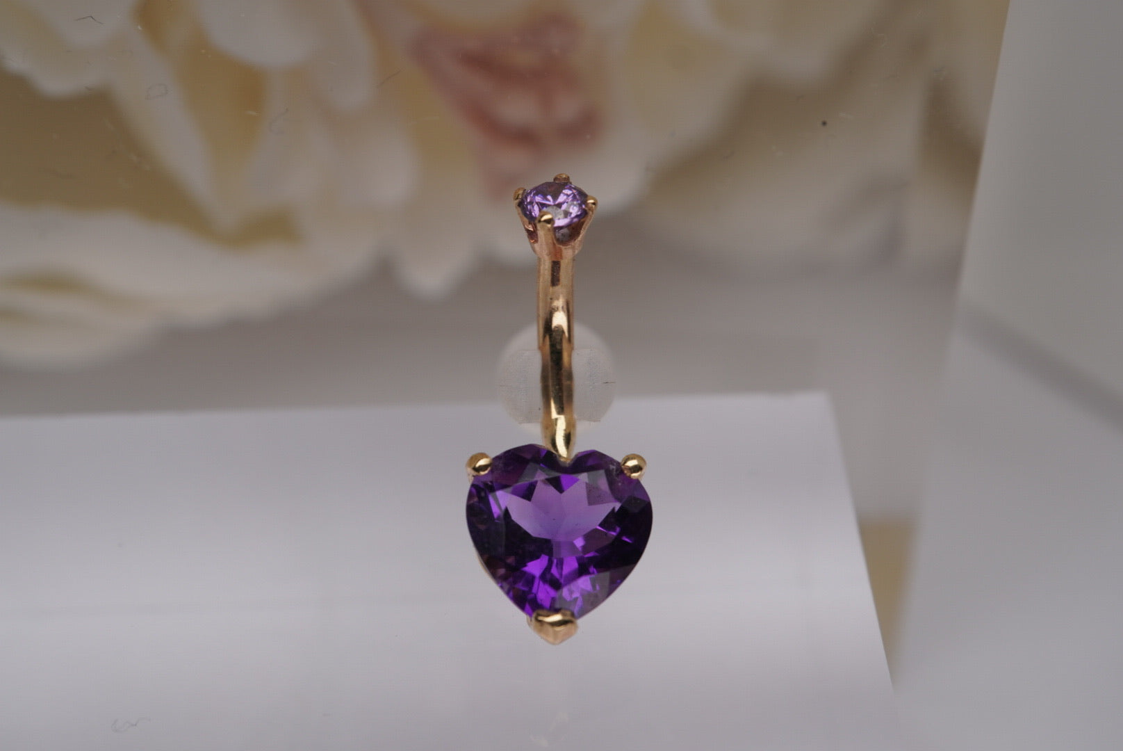 Heart Purple Swarovski Crystal in Yellow Gold Navel