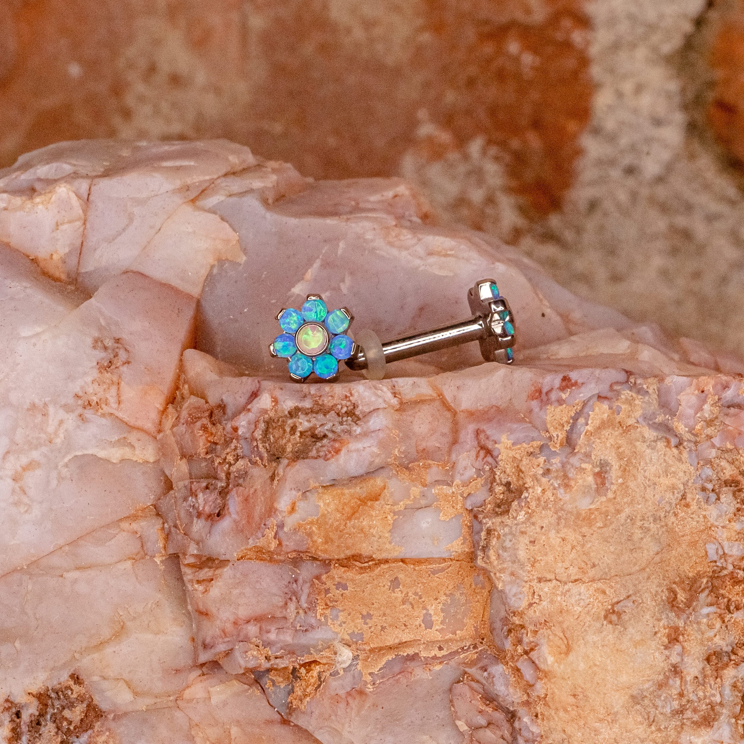 Flower Plugs with Capri Blue Opals- 12g