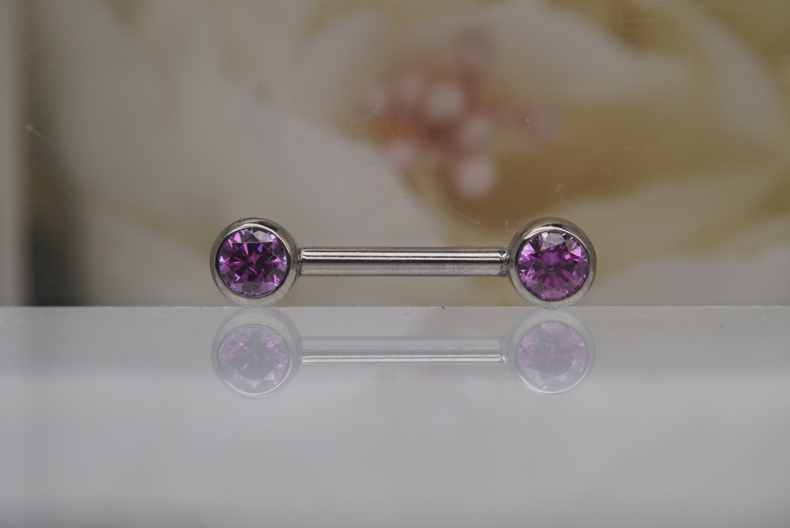 Fancy Purple Crystal Bezel Nipple Barbell in 14g