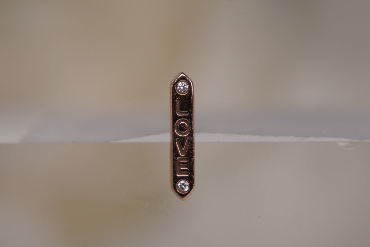 Buddha Jewelry 14k Gold "LOVE" with Diamonds in THREADLESS in rose gold