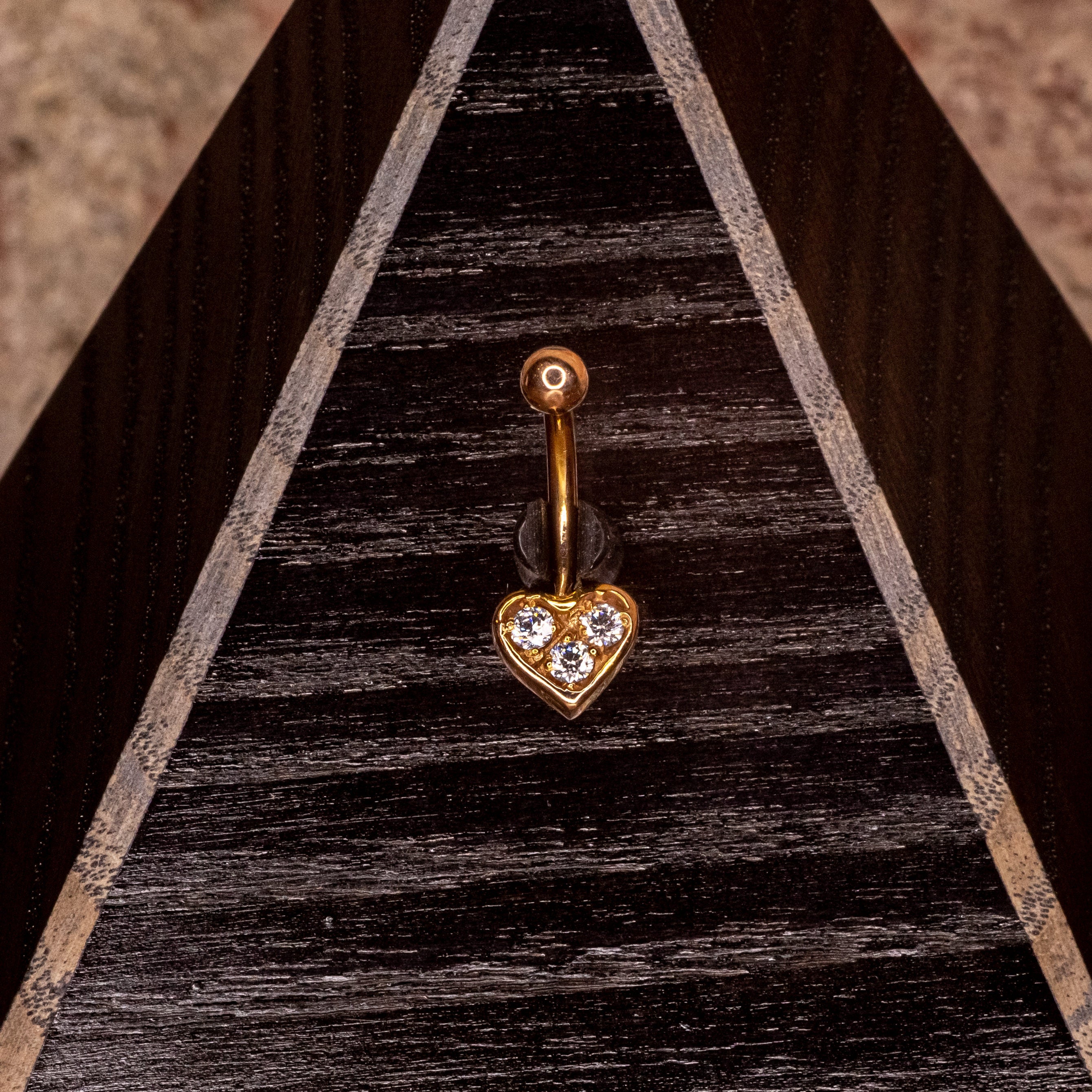 Heart Navel with White Swarovski Crystals in Rose Gold 14g 3/8"