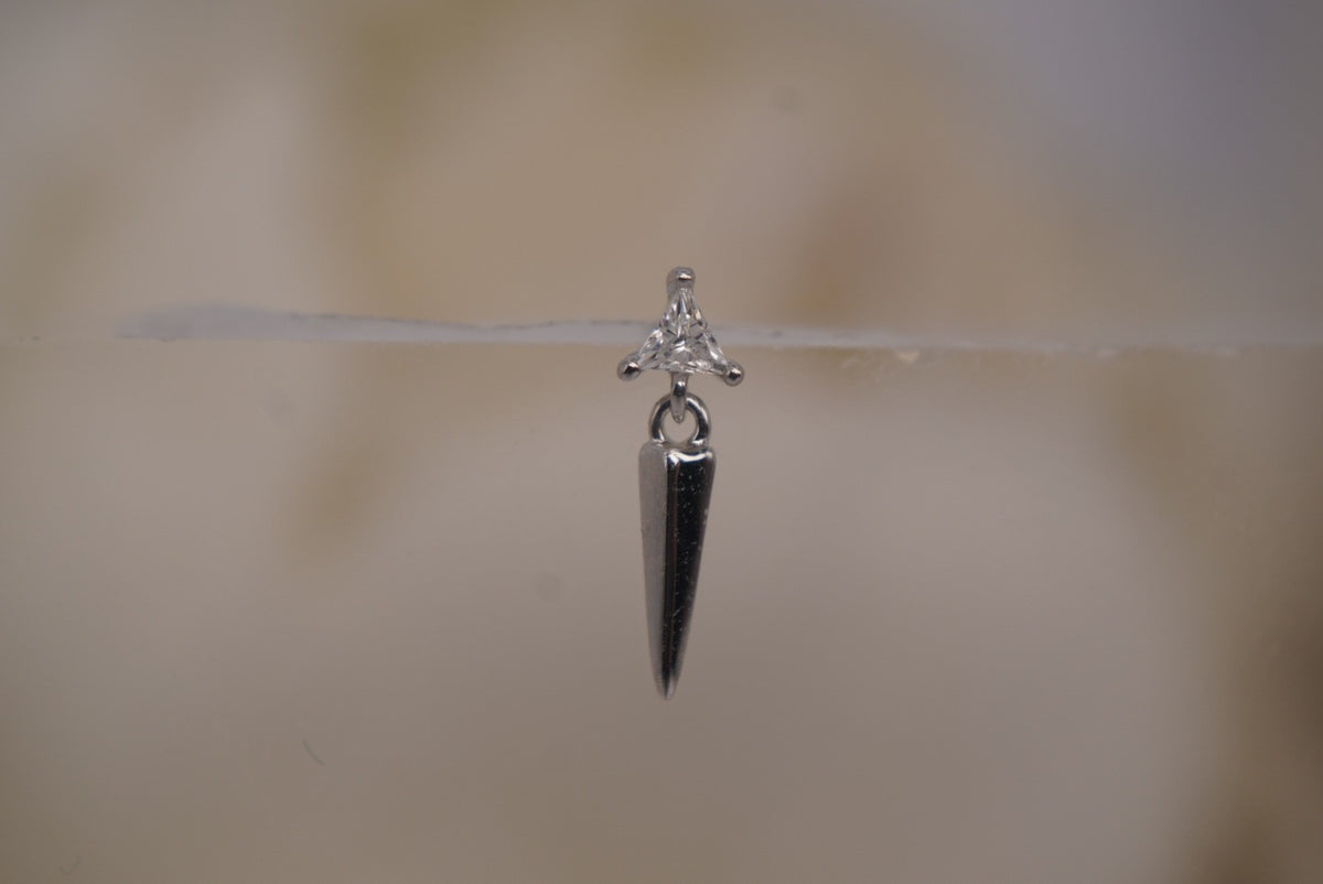 Buddha Jewelry Organics 14k 3.5x10mm "Saint" dangle with Crystals THREADLESS in white gold