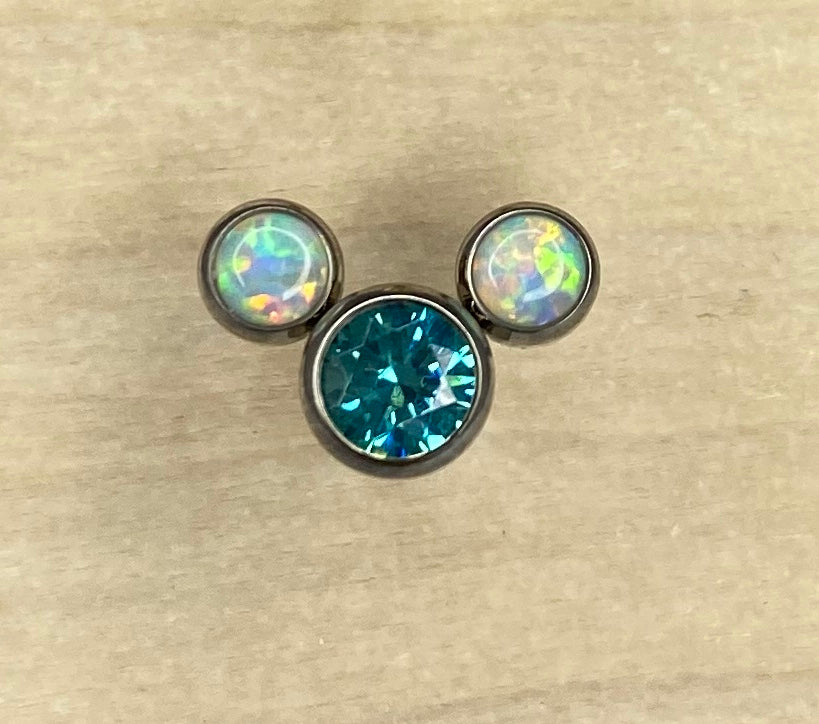 Mickey Head- Mint Green & White Opals