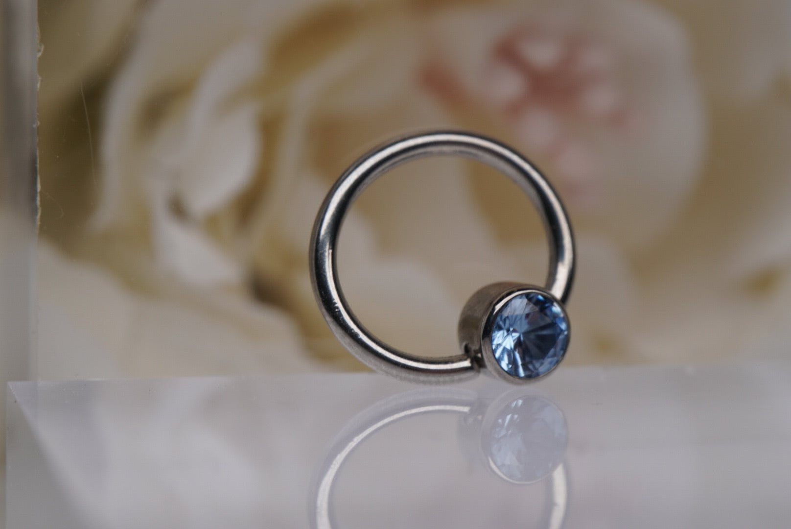 Captive Bead with Aqua Blue Crystal