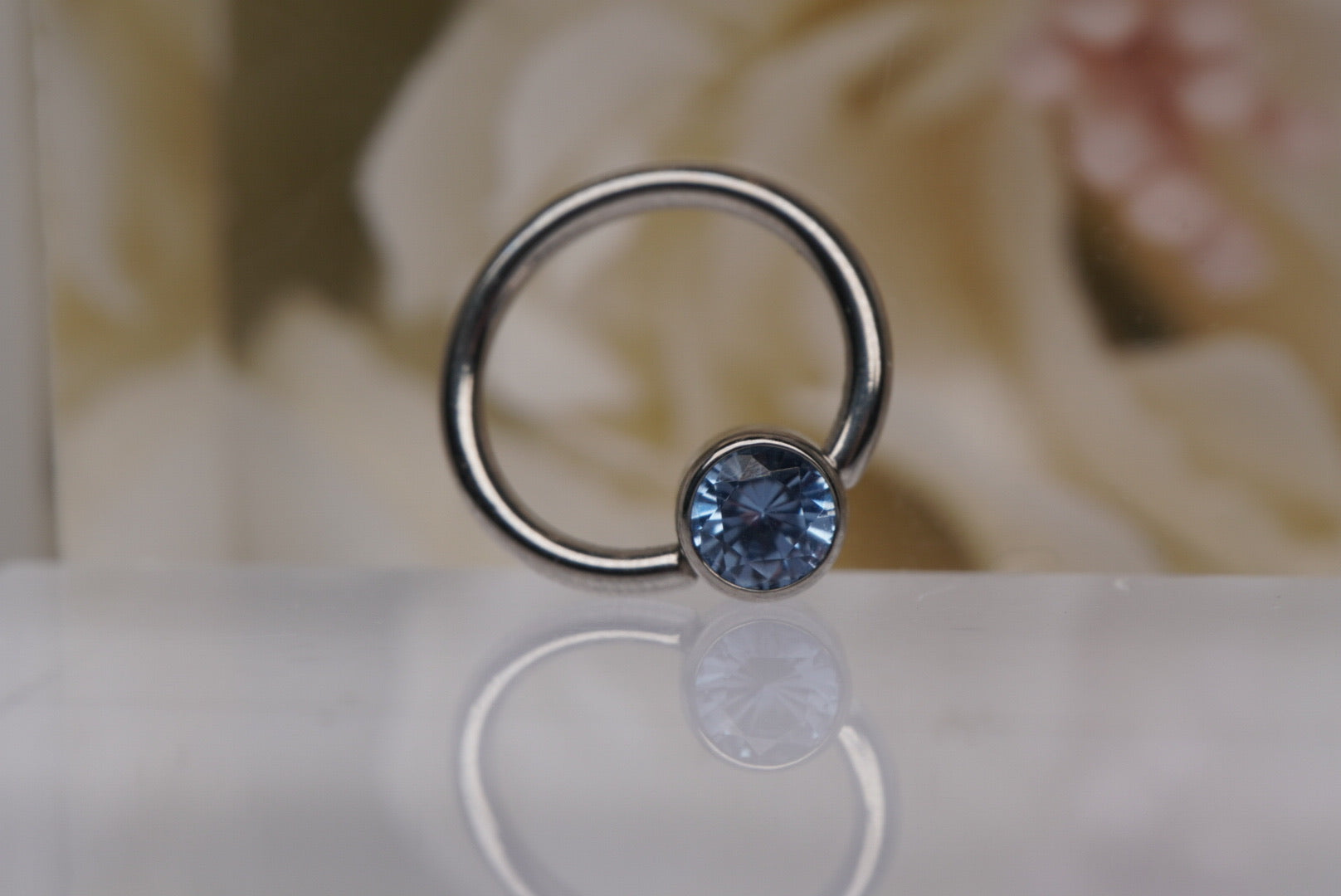 Captive Bead with Aqua Blue Crystal
