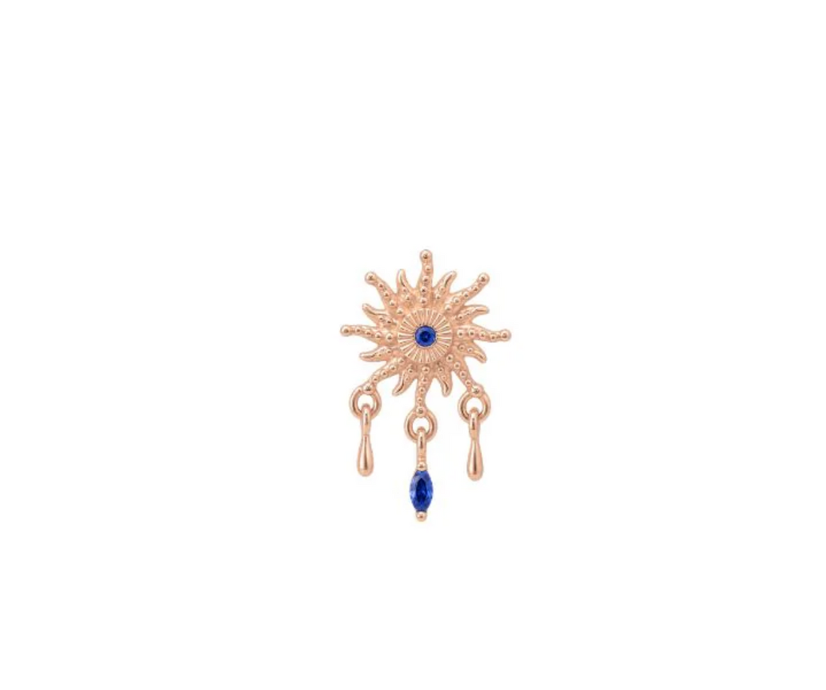 Rose gold Sun burst threadless end with sapphires