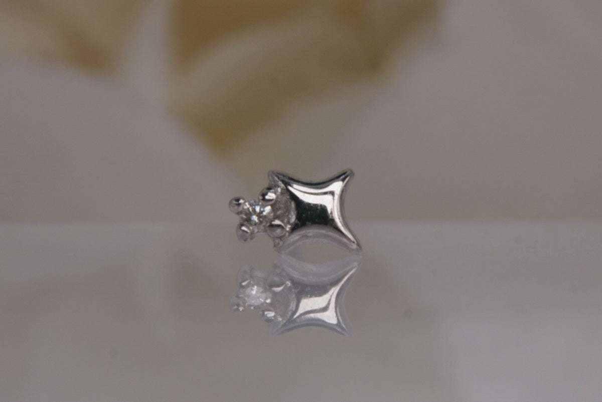 Buddha Jewelry Organics 14k 3.4mm x 2.4mm "Star Stuff" THREADLESS with GENUINE Diamonds in white gold