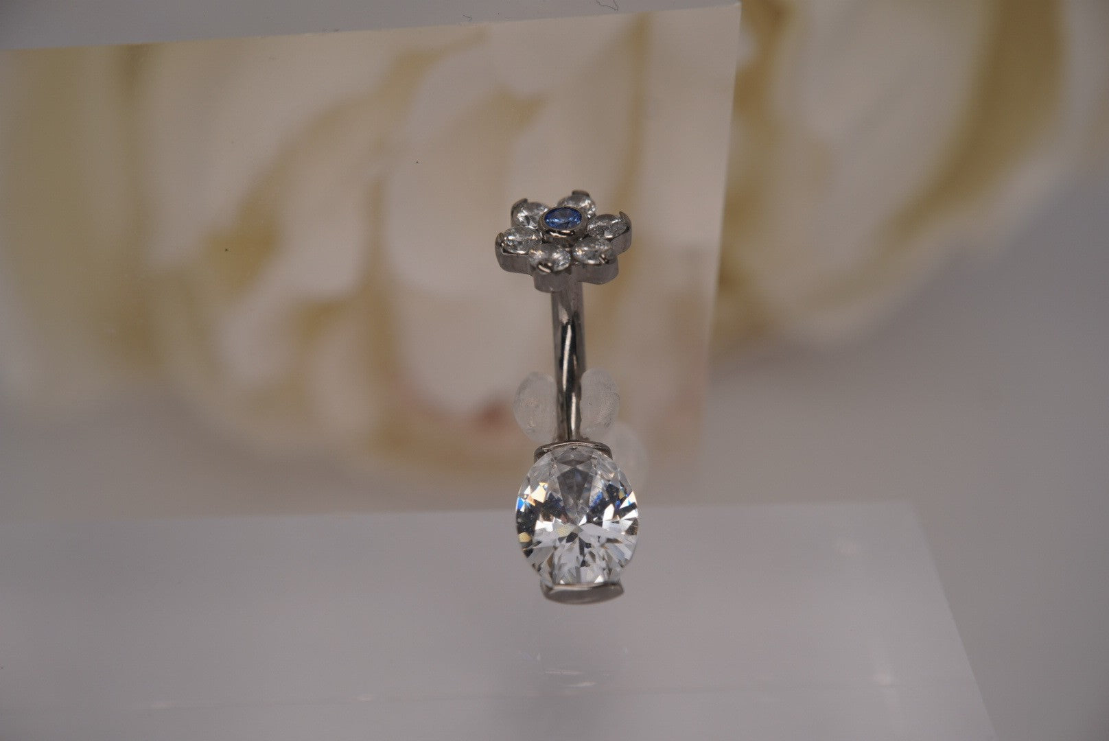 White and Arctic Blue Flower Navel in 14g