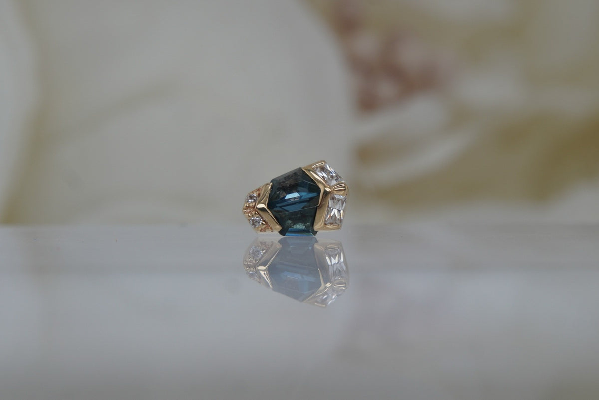 Buddha Jewelry 14k Gold "Vera" london blue topaz threadless in yellow gold