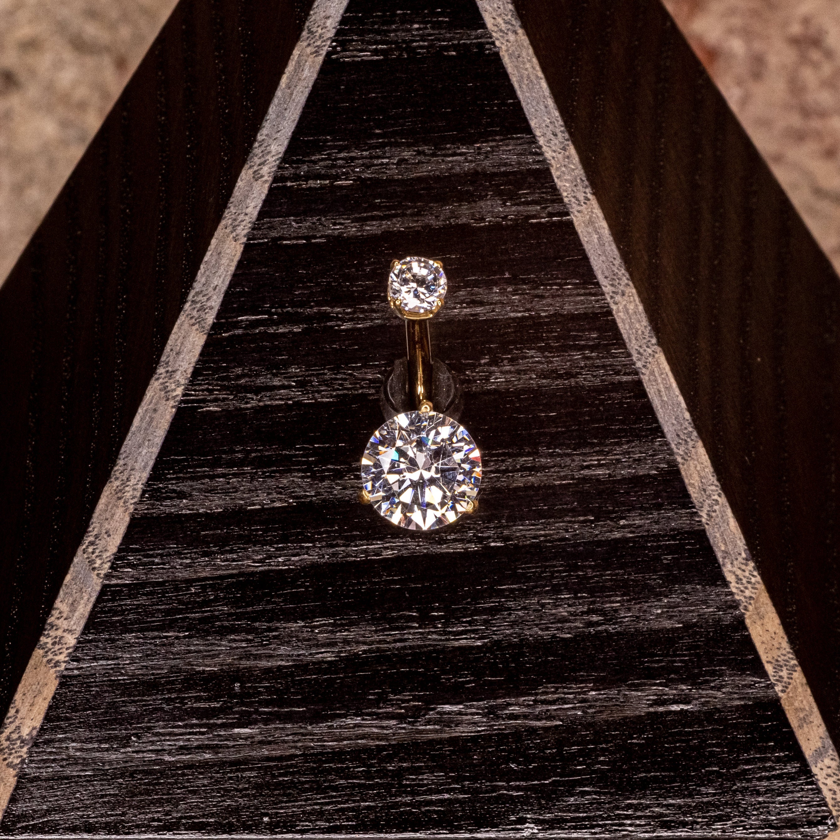 White Swarovski Crystal in Yellow Gold Navel 14g 5/16"