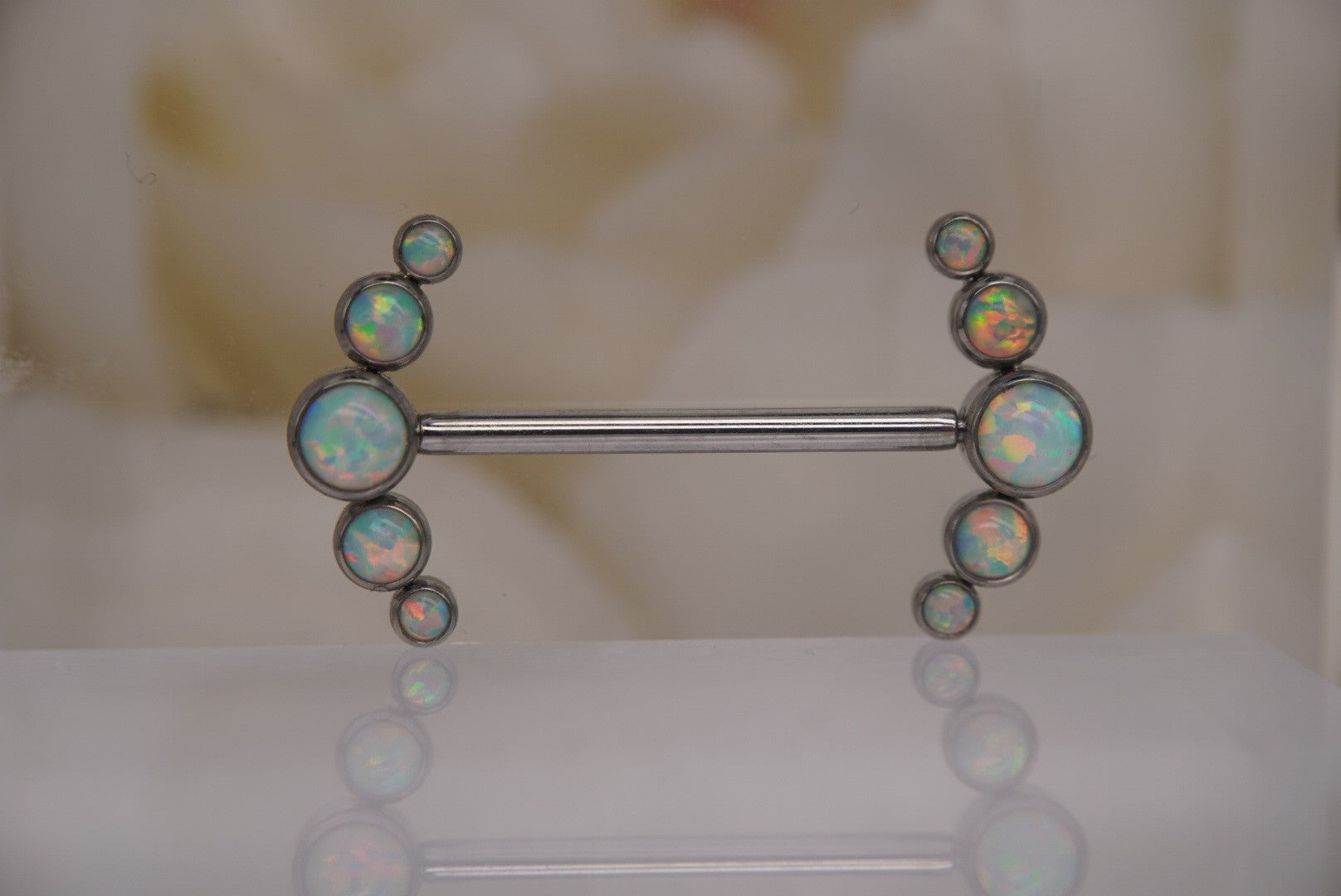 Prium Nipple Barbell Ends in White Opal
