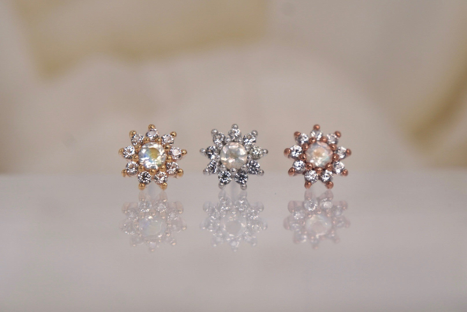 Eloise Flower with Rainbow Moonstones