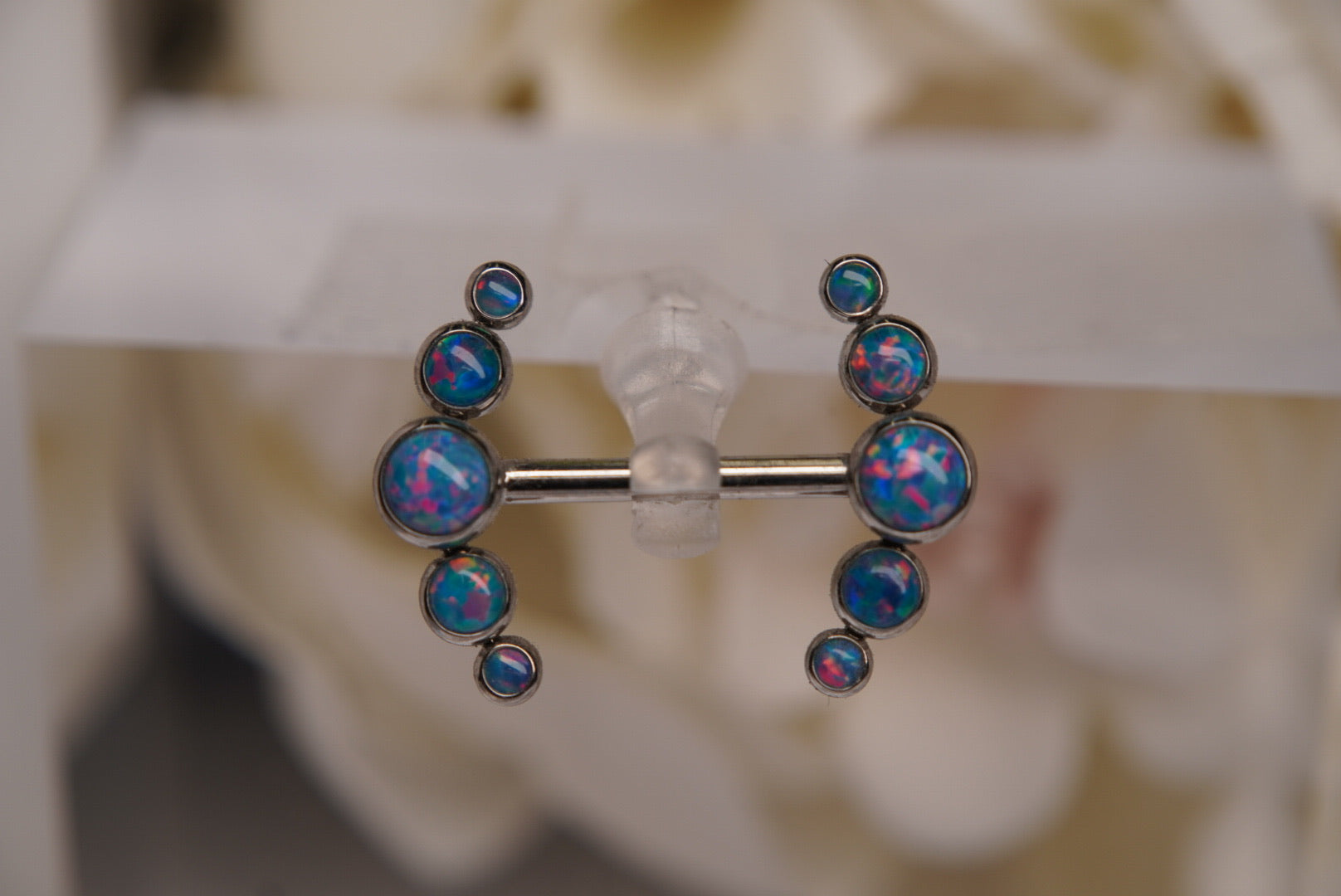 Prium Nipple Barbell in Teal Opals 14g 1/2"