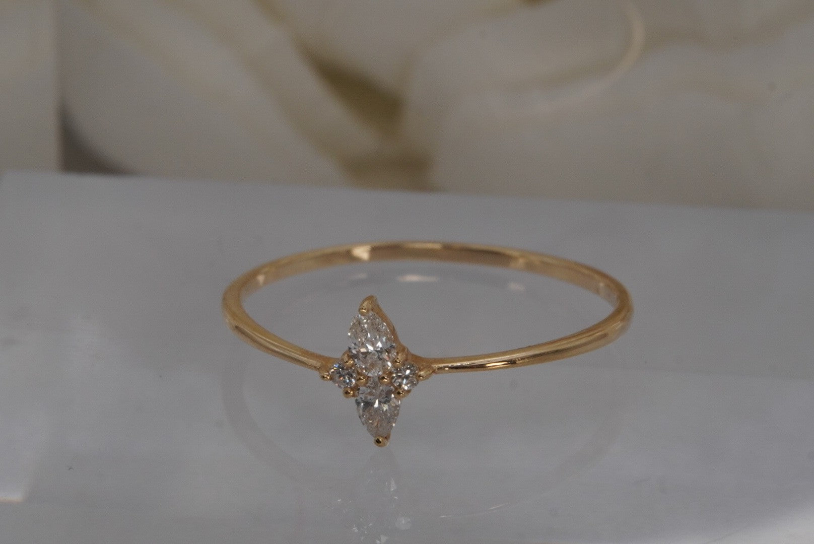 Ethereal Finger Ring with WHITE SAPPHIRES in Yellow Gold