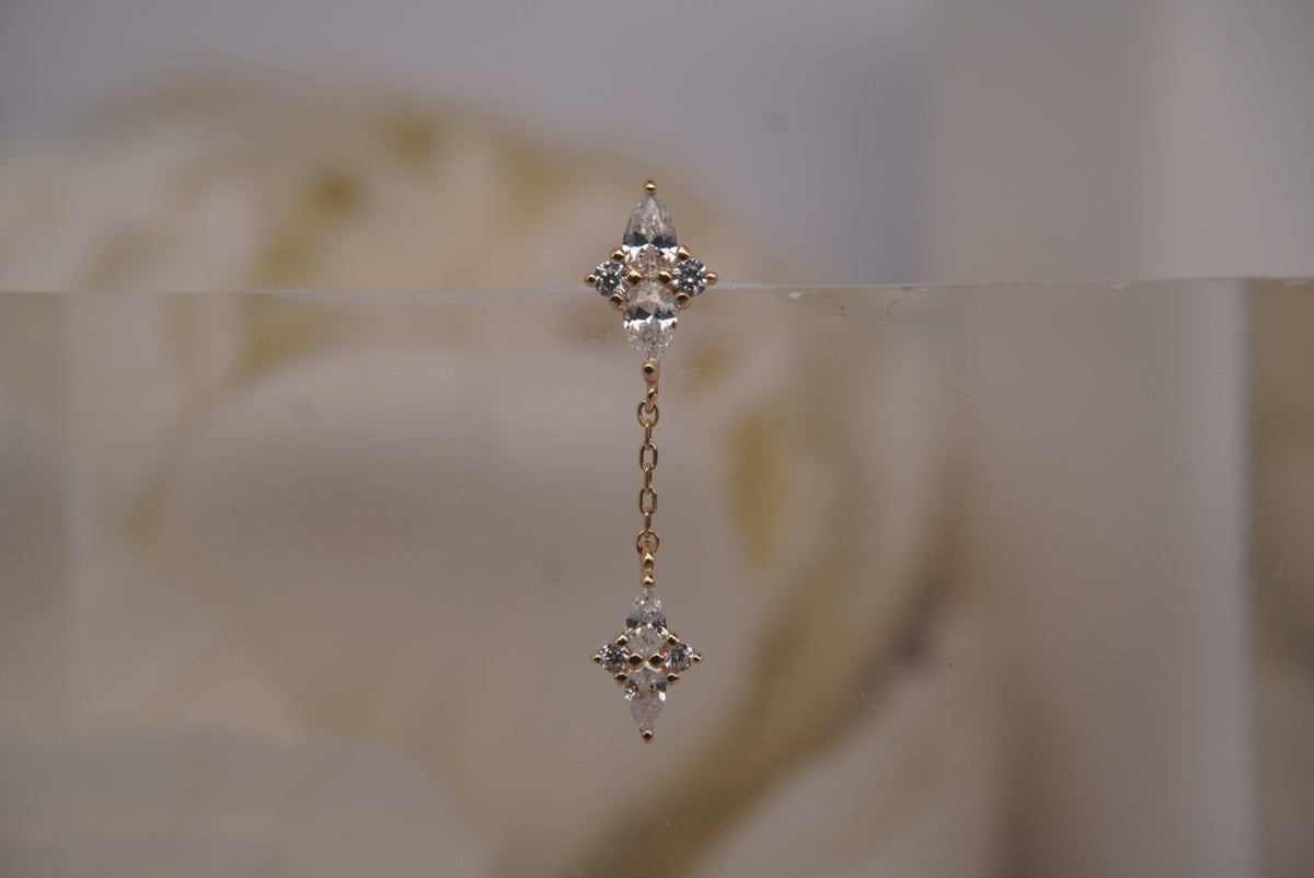 Buddha Jewelry Organics 14k 4.5x20.5mm "Ethereal Remix" with Crystals THREADLESS in yellow white and rose gold