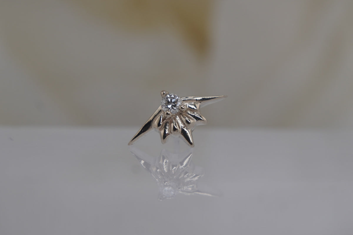14k Gold 8x4.5mm "Skye" with a Genuine 1.25mm White Diamond THREADLESS white gold