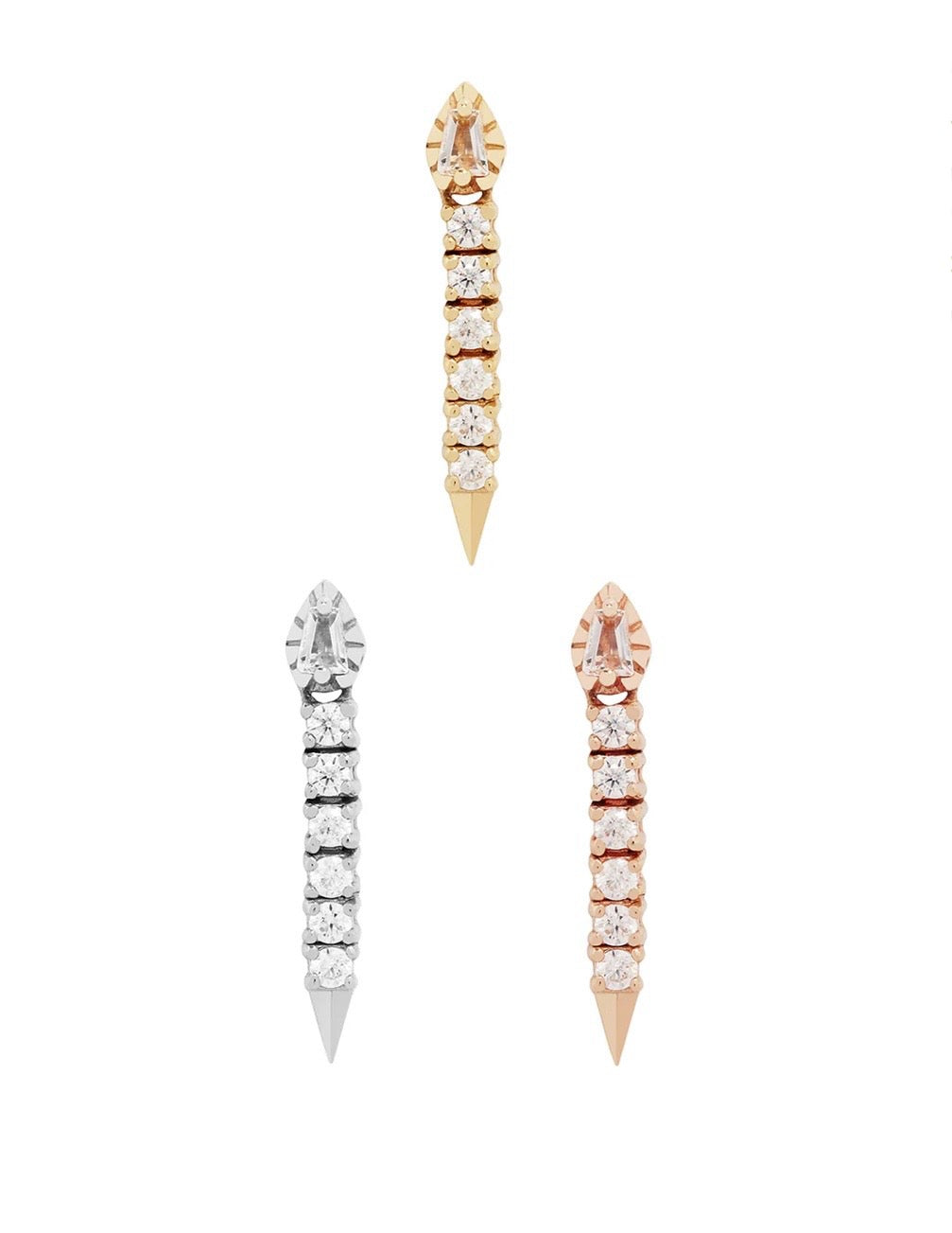Buddha Jewelry Organics 14k 14.75x2.25mm "Spellcraft" with Crystals THREADLESS in yellow white and rose gold stock image