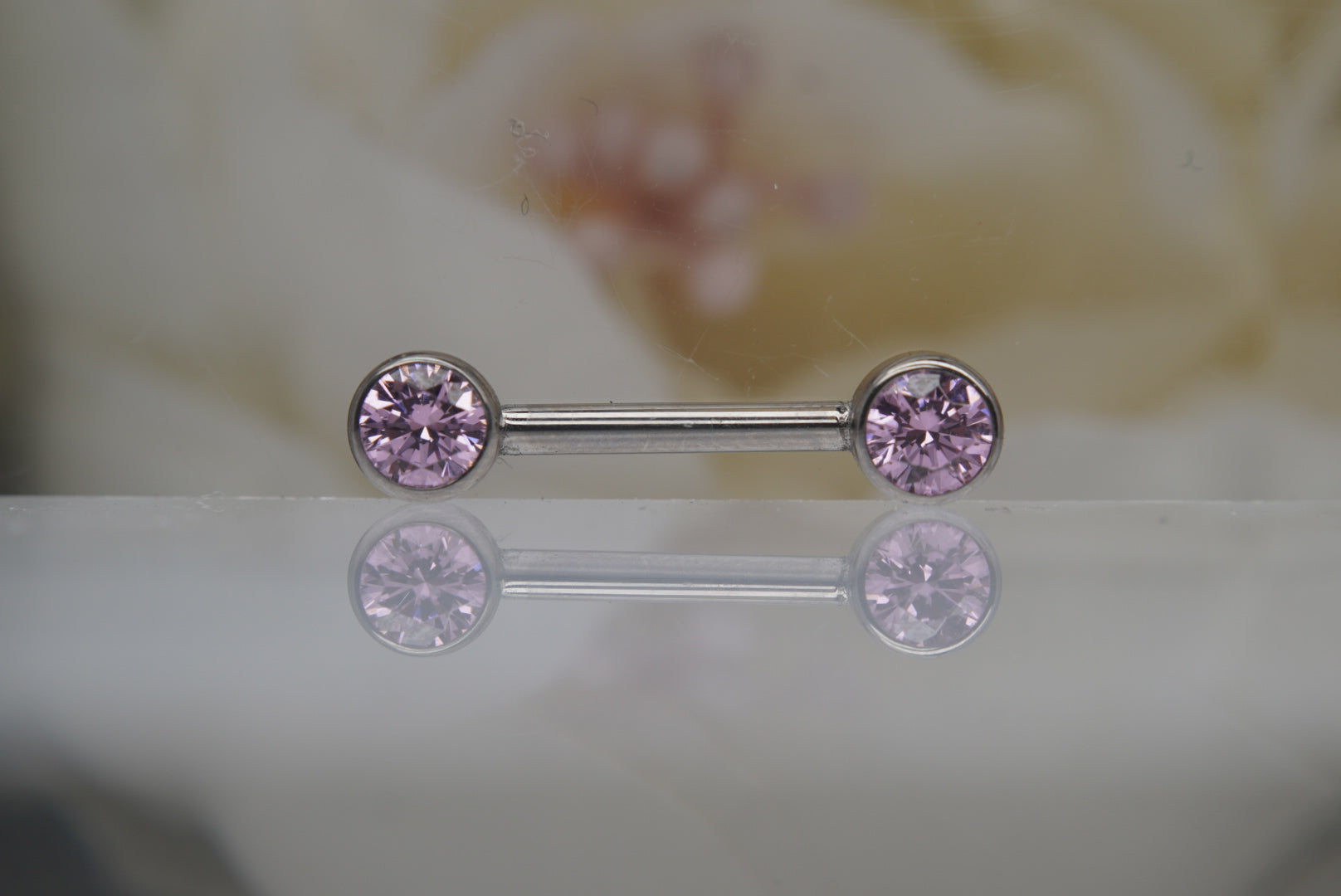 Pink Crystal Bezel Nipple Barbell in 14g