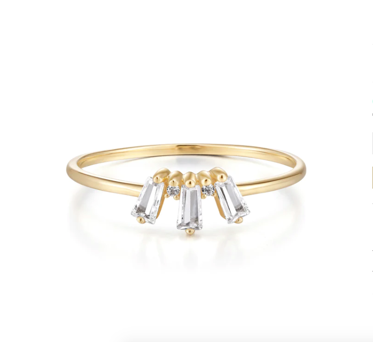 Crown Jewels Finger Ring with WHITE SAPPHIRES in Yellow Gold