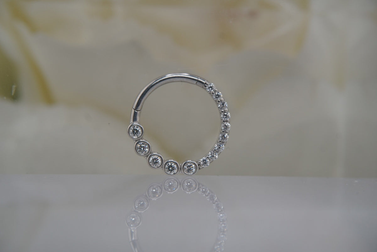 Ember 14k "Front Row" 16g 3/8" Clicker crystals in Yellow gold white gold rose gold daith septum piercing