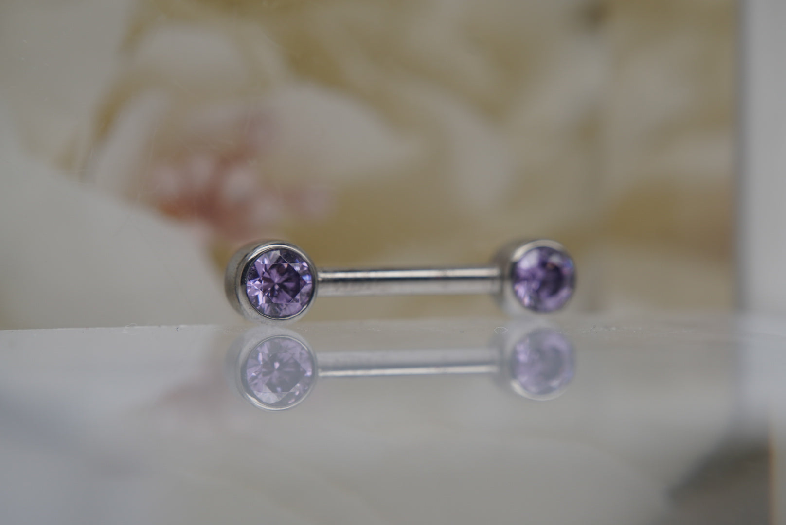 Light Purple Crystal Bezel Nipple Barbell in 14g