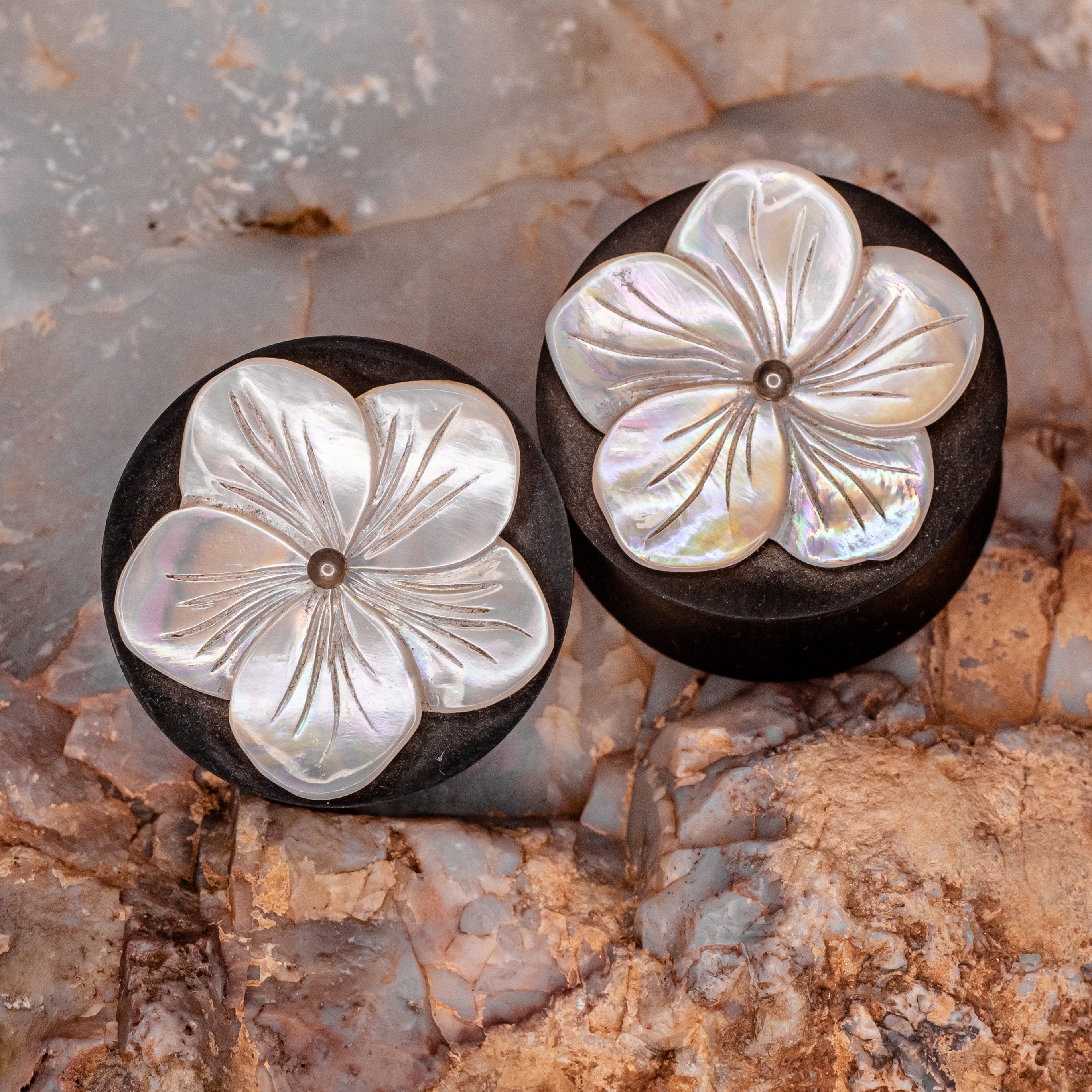 Abalone Flower Plugs- 1 1/4" ID 1 5/16" OD