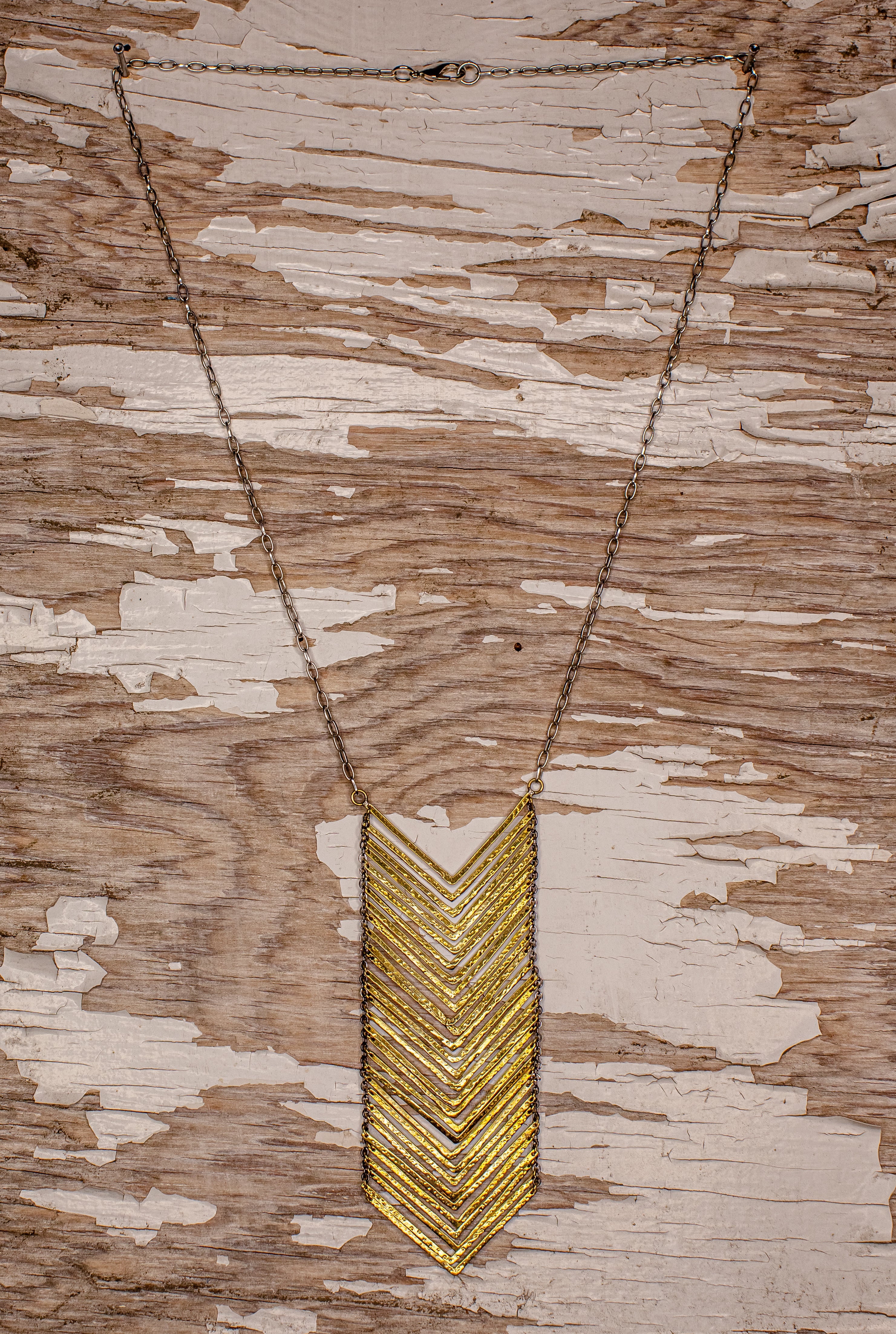 Chevron Necklace-LONG- Yellow Gold Plated