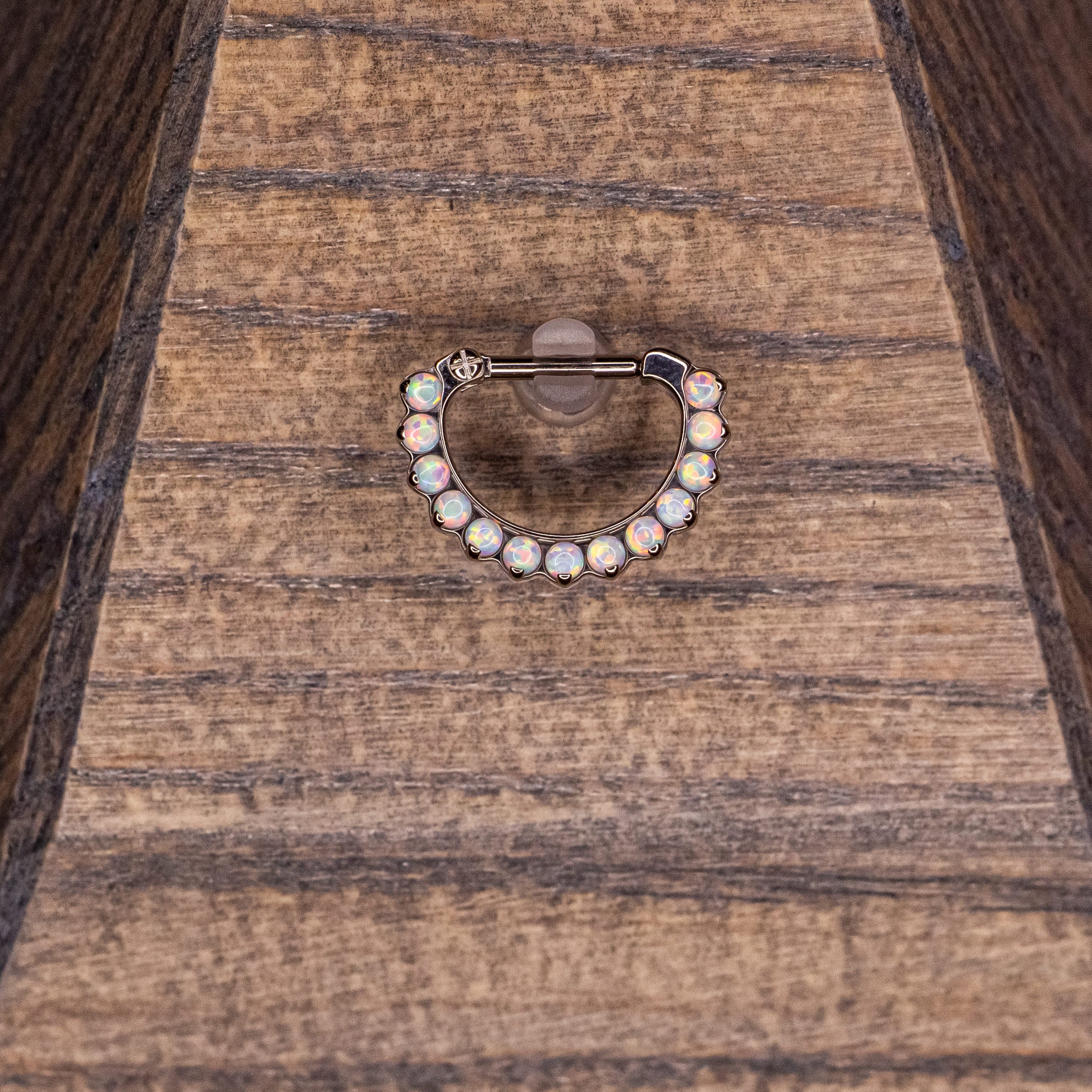 13 Gem White Opals Clicker- 16g 5/16" ID Height x 7/16" ID Width
