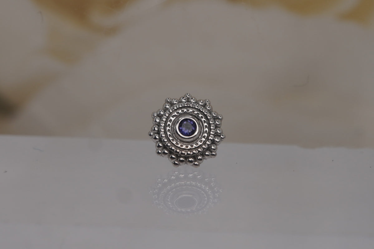 14k Solid Gold "Round Afghan" White Gold with Iolite