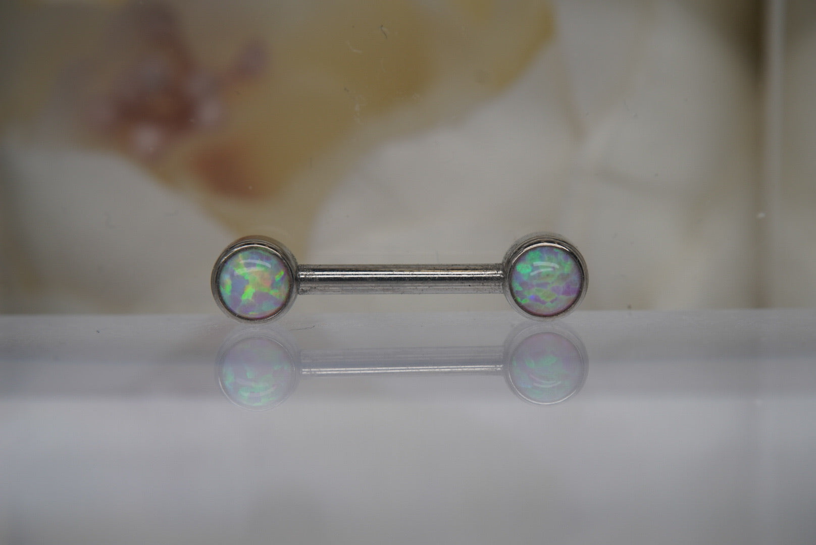 Bubblegum Opal Bezel Nipple Barbell in 14g