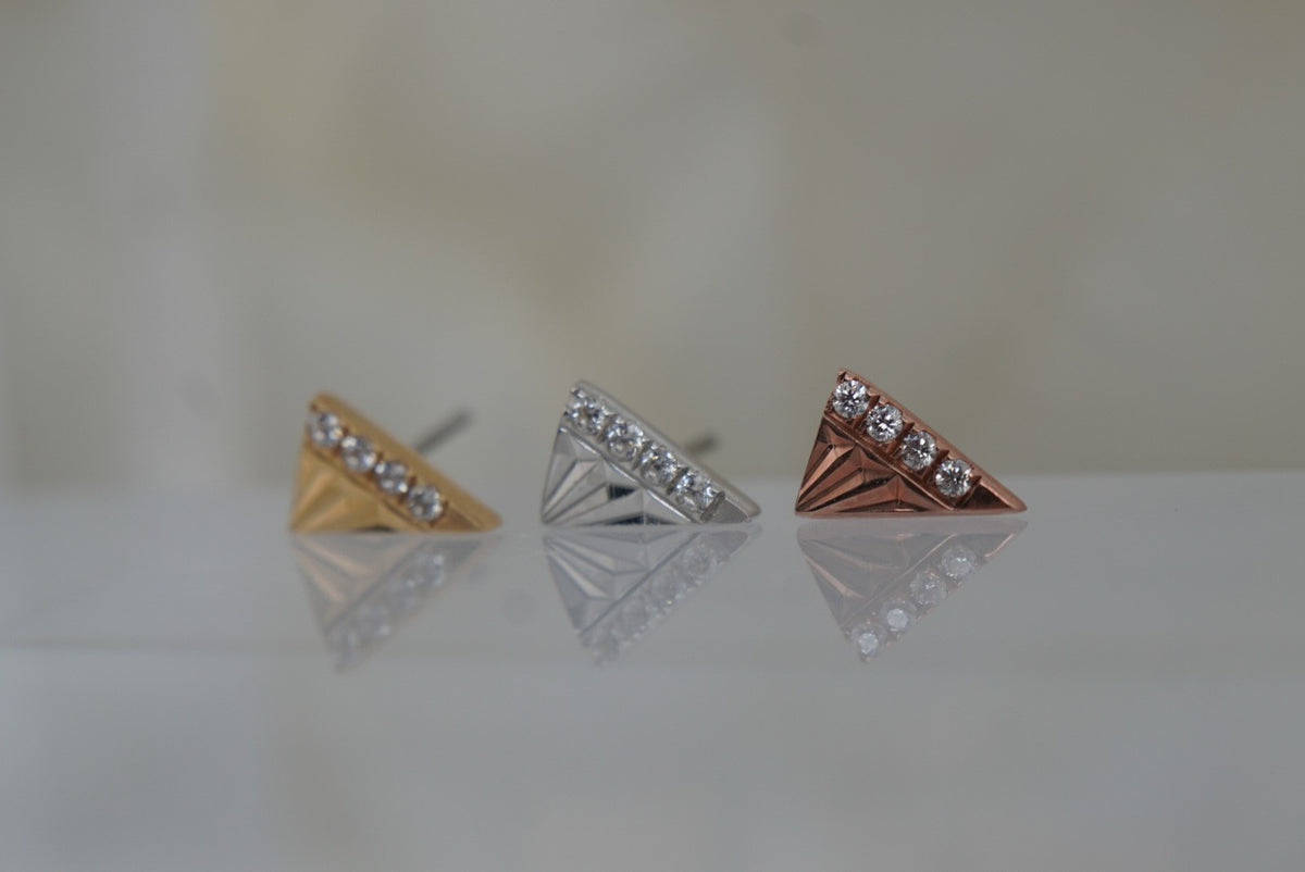 Buddha Jewelry Organics 14k 5.5x3.5mm "Highlight" THREADLESS with Crystals Yellow gold white gold rose gold