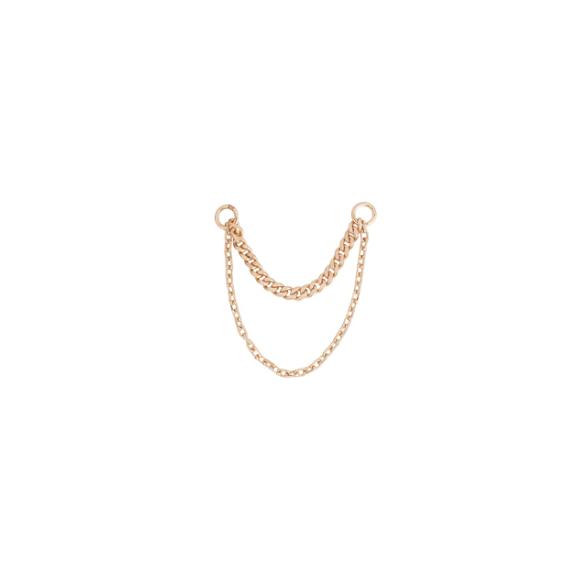 Stock image of Buddha Jewelry’s “Diamond Cut + Side Chain” in 14k rose gold, showing its delicate links and layered chain design.