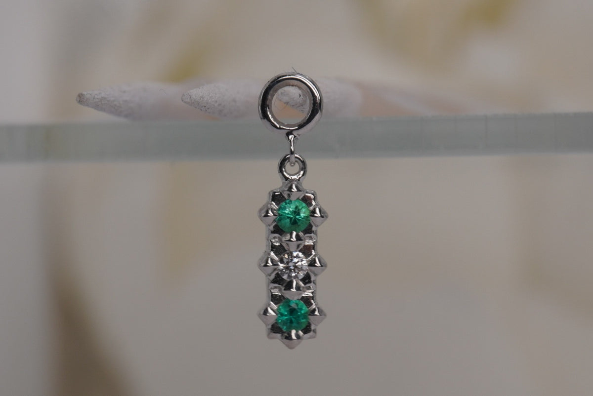Tether 14k "Stargazer" Pendant with (2) 2mm Emeralds and (1) 2mm Genuine Diamond in between them in white gold
