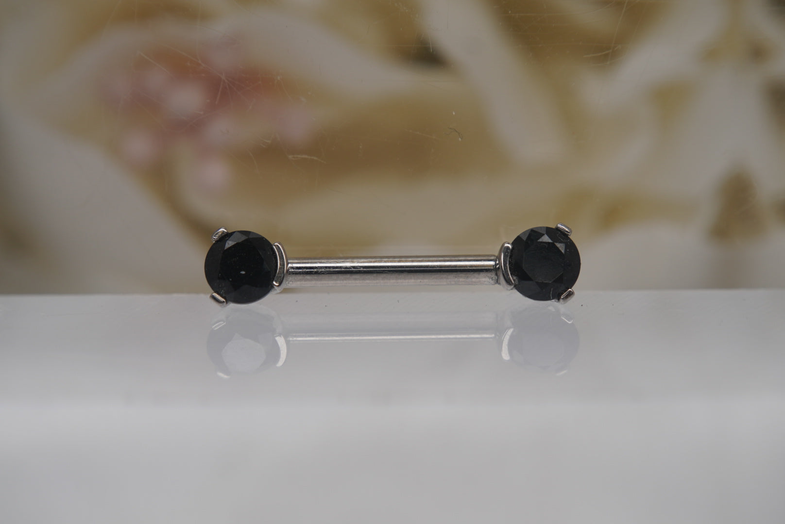 Black Crystal Prong Nipple Barbell in 14g
