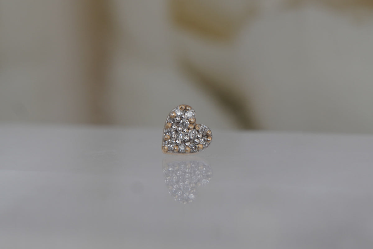 Buddha Jewelry 14k Delicate refined heart silhouette set in brilliant white diamond in solid 14k yellow gold threadless