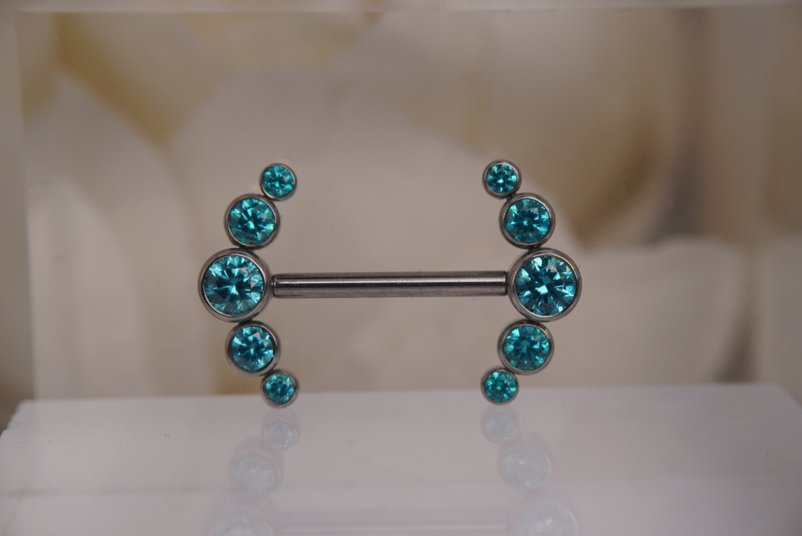 Prium Nipple Barbell Ends with Mint Green Crystals
