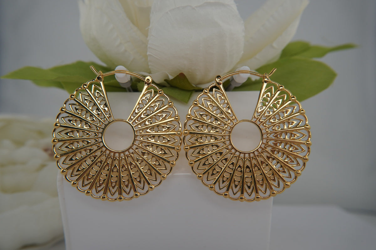 Maya Jewelry 14k"Cloak" hand forged pair of yellow gold and rose gold plated earrings