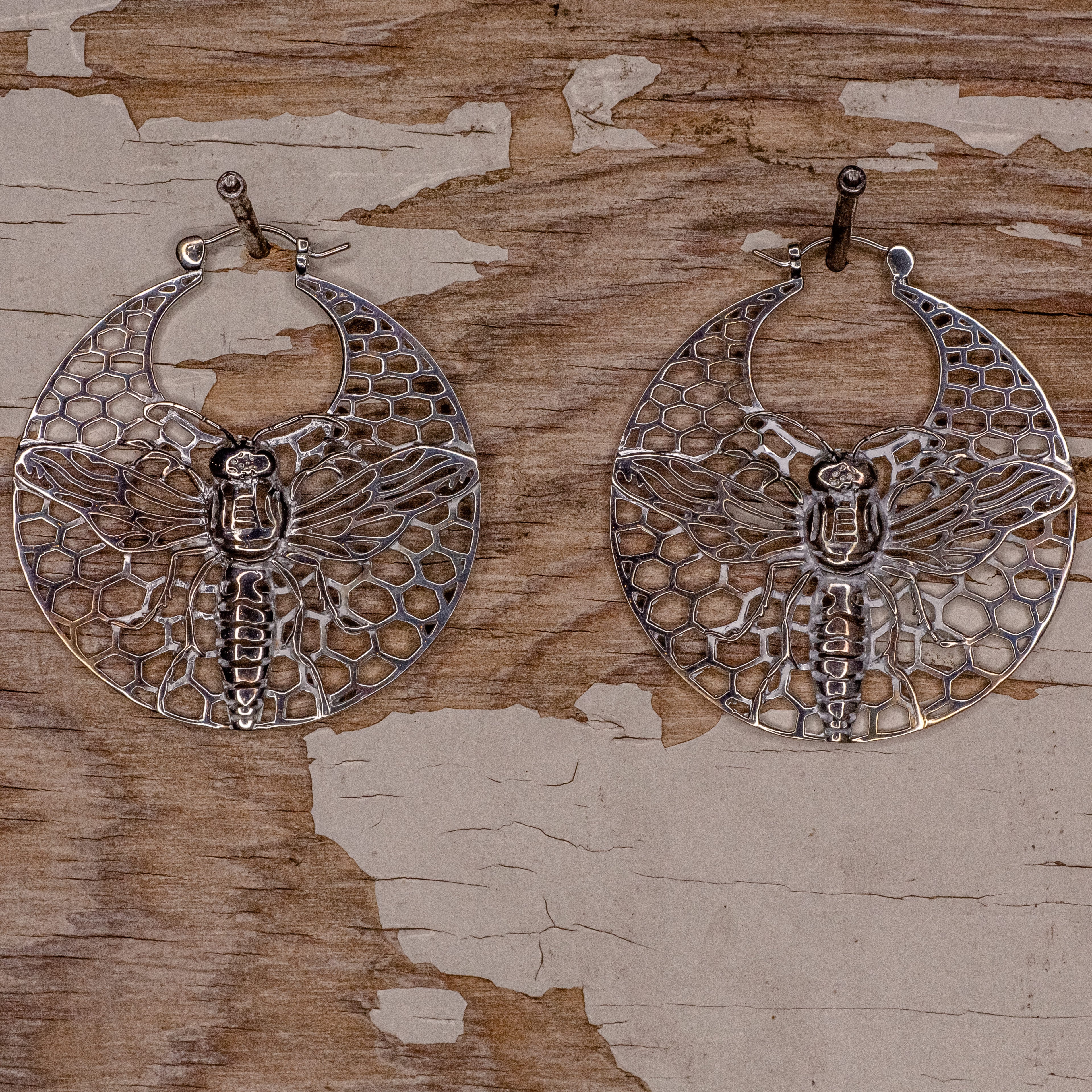 Mini Bee Hoop- Silver Plated