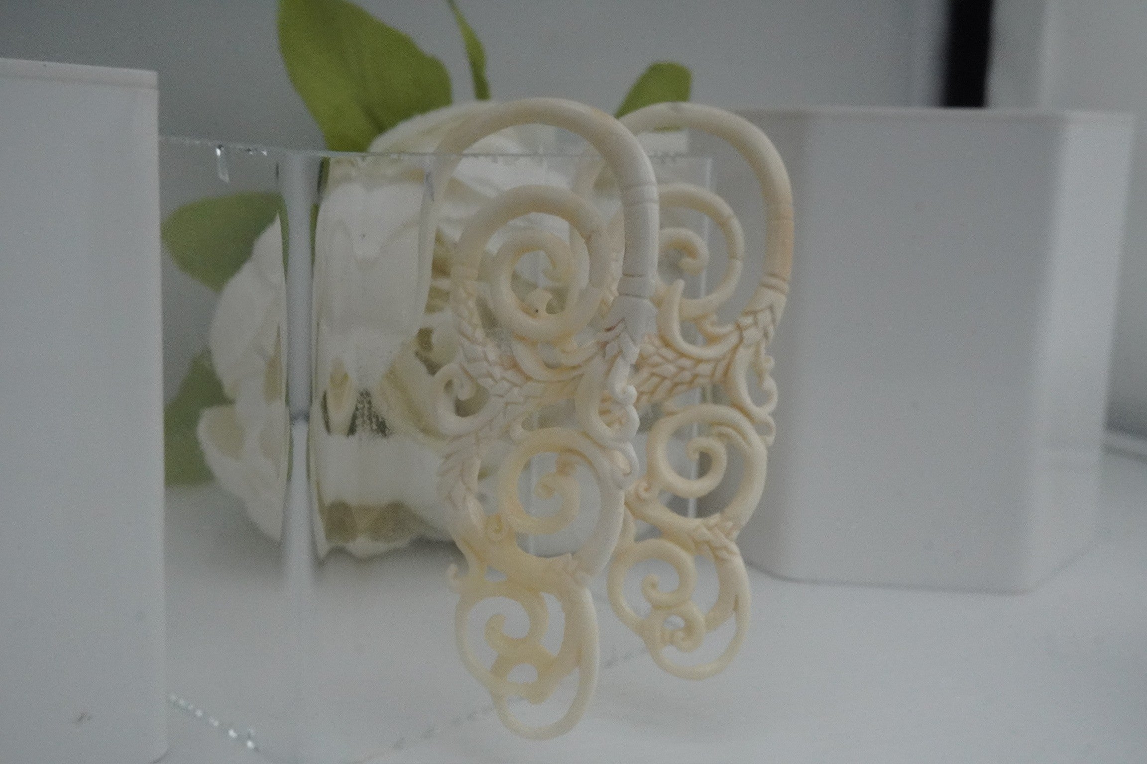 Dragon Scale Filigree Hangers in White Horn - 8g