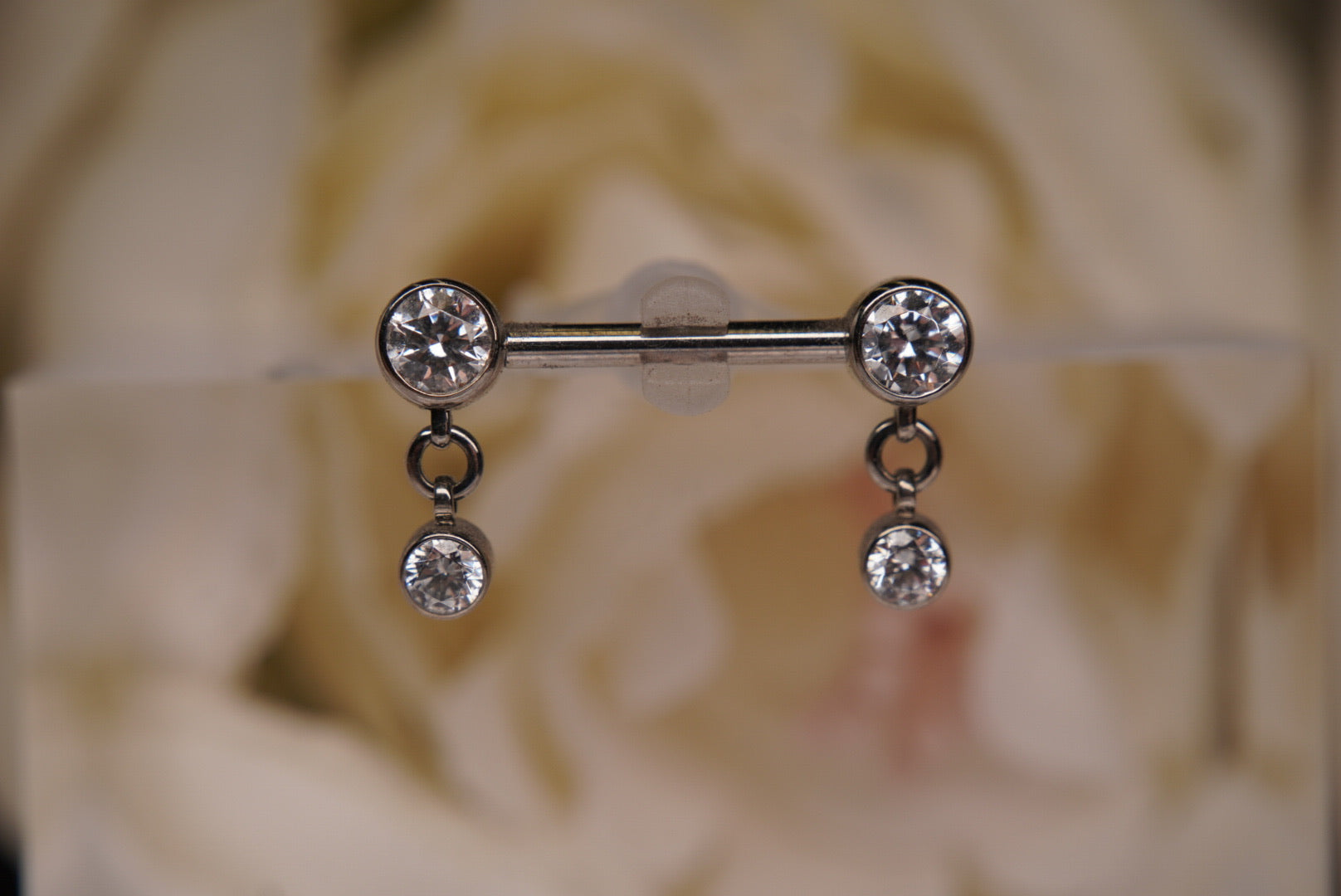 Hanging Nipple Barbell in White Crystals 12g 1/2" (PAIR)