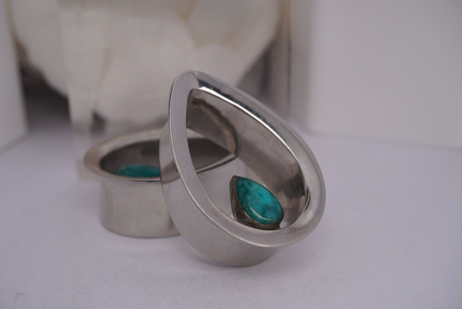 1 1/8" Evoke- White Gold Plated & Chrysocolla