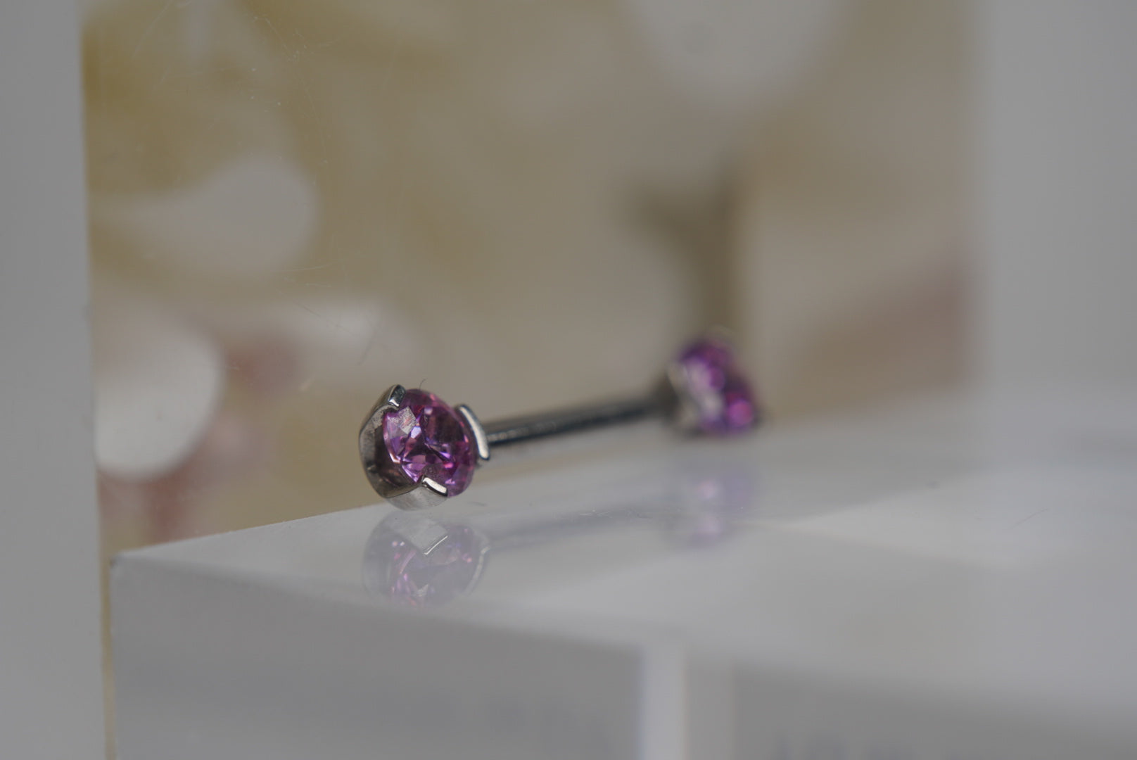 Fancy Purple Crystal Prong Nipple Barbell in 14g