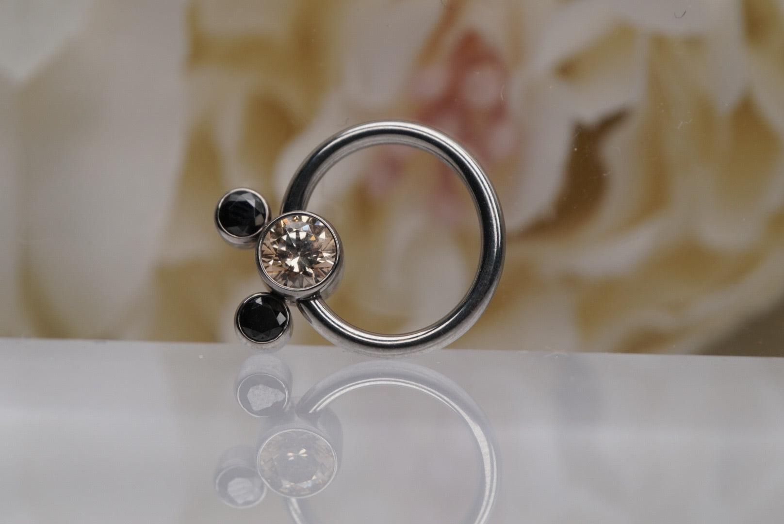 Mickey Head Captive Bead in Champagne & Black