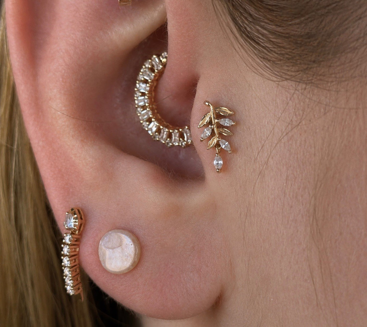 buddha jewelry growth delicate leaf with crystals and dangle spellcraft snaketragus piercing